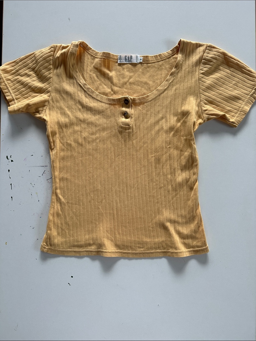 GAP Short Sleeve Ribbed Henley Top - Mustard Yellow